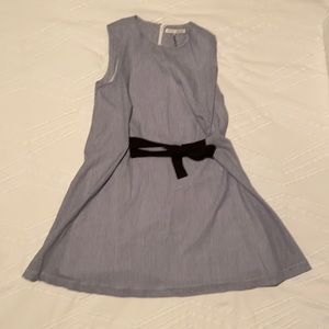 Blue and white pinstripe dress with ribbon belt